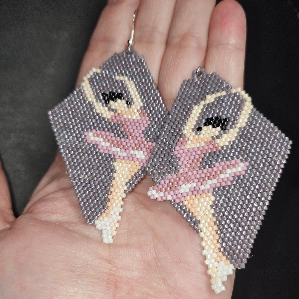 Handmade dancing ballerina beaded earrings